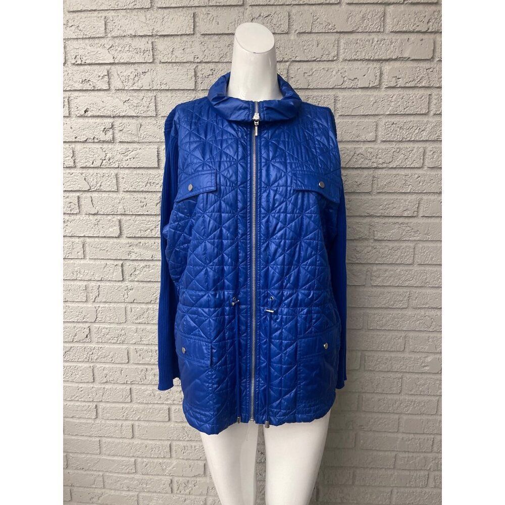 Chico’s Women Royal Blue Quilt /Knit Full Zip Front Sweater Size 3
